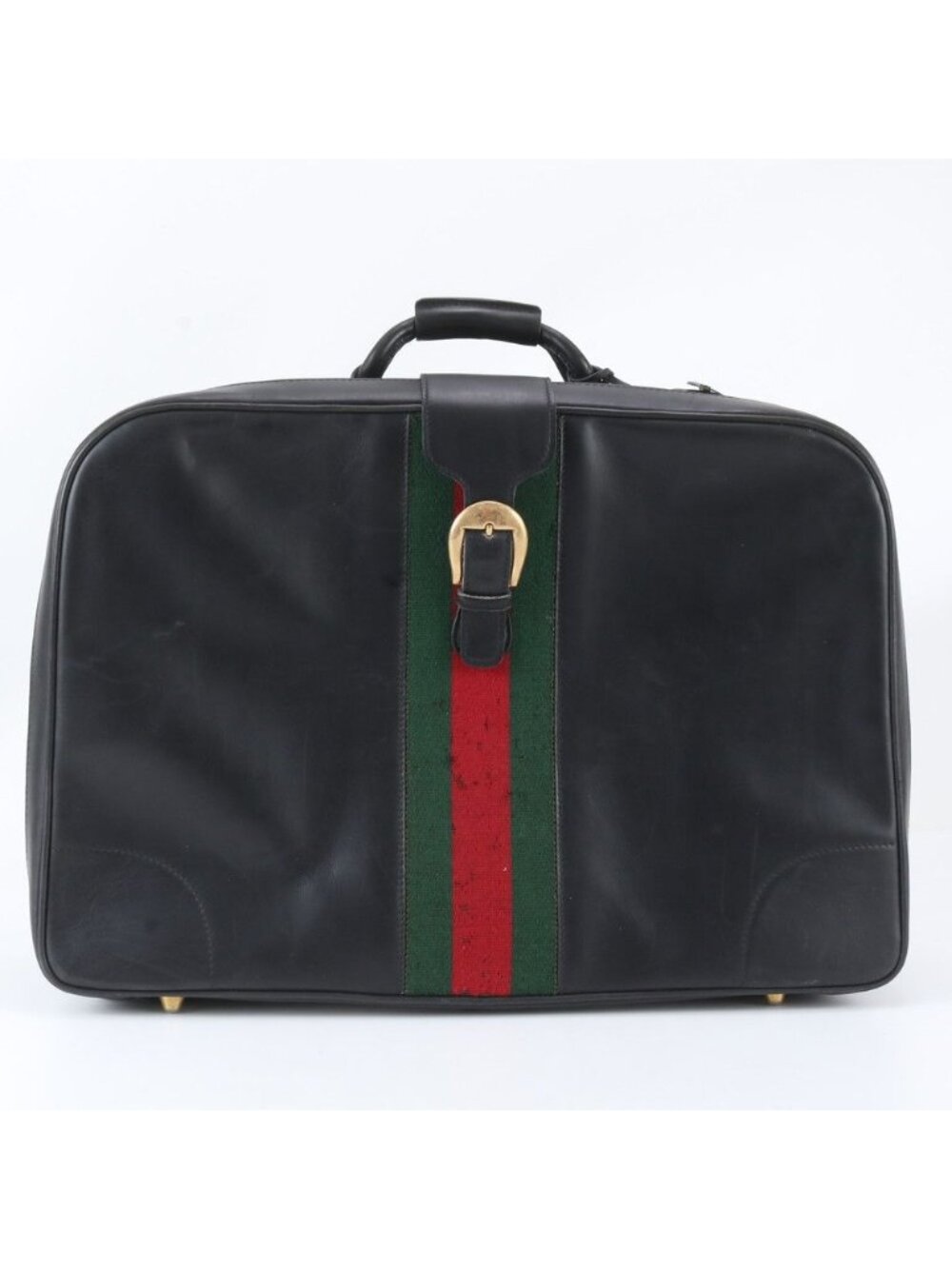 Gucci Vintage Sherry Line Leather Boston Bag Tote Carry Black